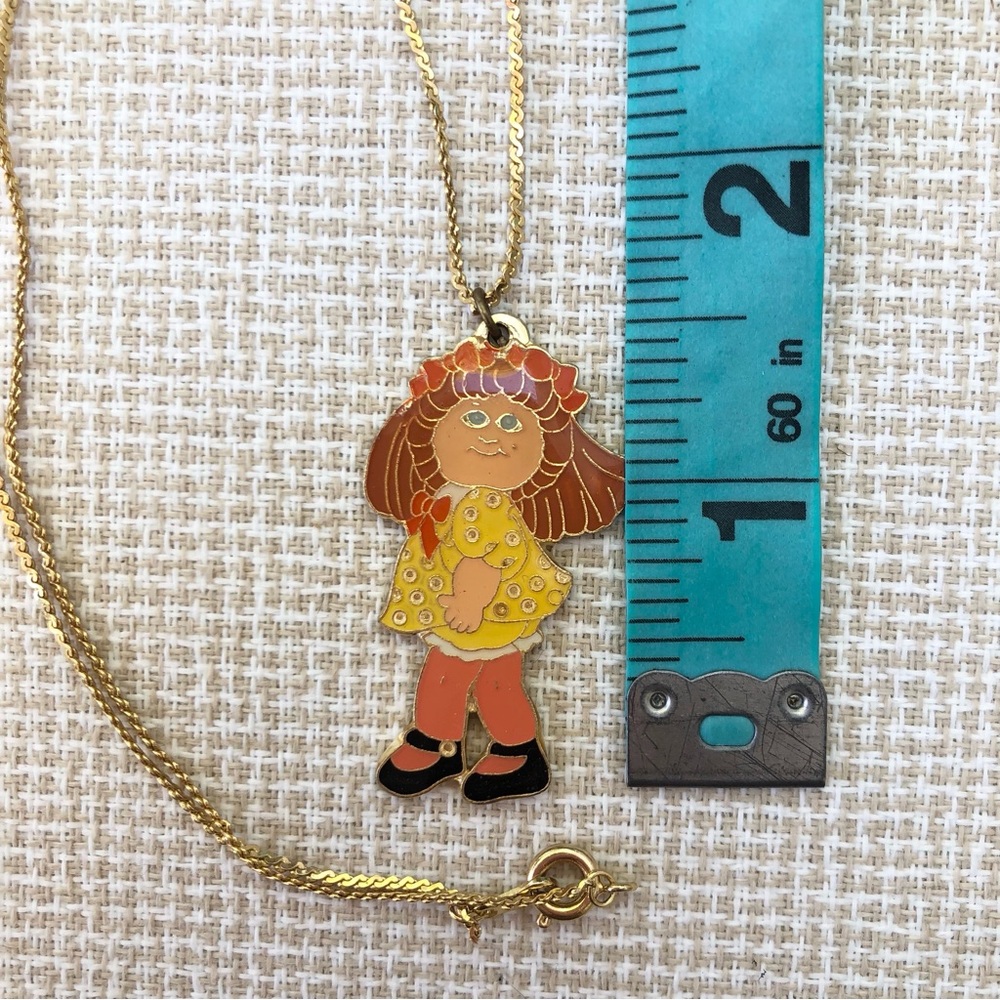Cabbage Patch Kid  80's Doll Necklace gold tone orange red hair vintage - Picture 4 of 6